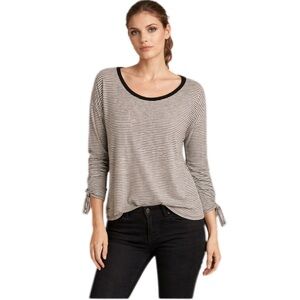 GAP Black Striped Boxy Boho Top with Tied Bell Sleeves Size XS Boatneck